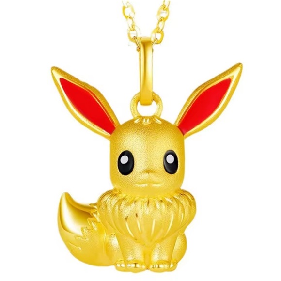 Pokemon Jewelry - Pokemon Eevee 24K Gold Matte Finish Pendant Necklace Pocket Monsters Anime